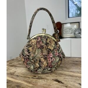 Vintage Tapestry KISSLock Closure Top Handle Bag Mini Bag 60s Purse